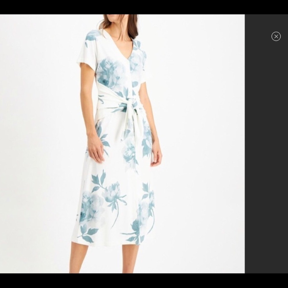 NWT Alfani Cream & Green Floral Print Tie Dress M
